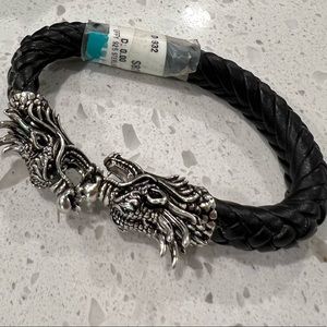 Effy Men's Black Onyx Dragon 8" Bracelet in Leather and Sterling Silver
